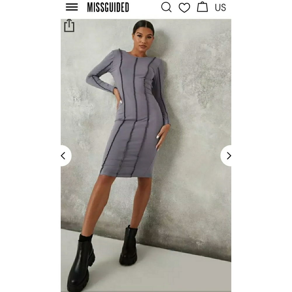MISSGUIDED Tall Grey Exposed Seam Midi Dress